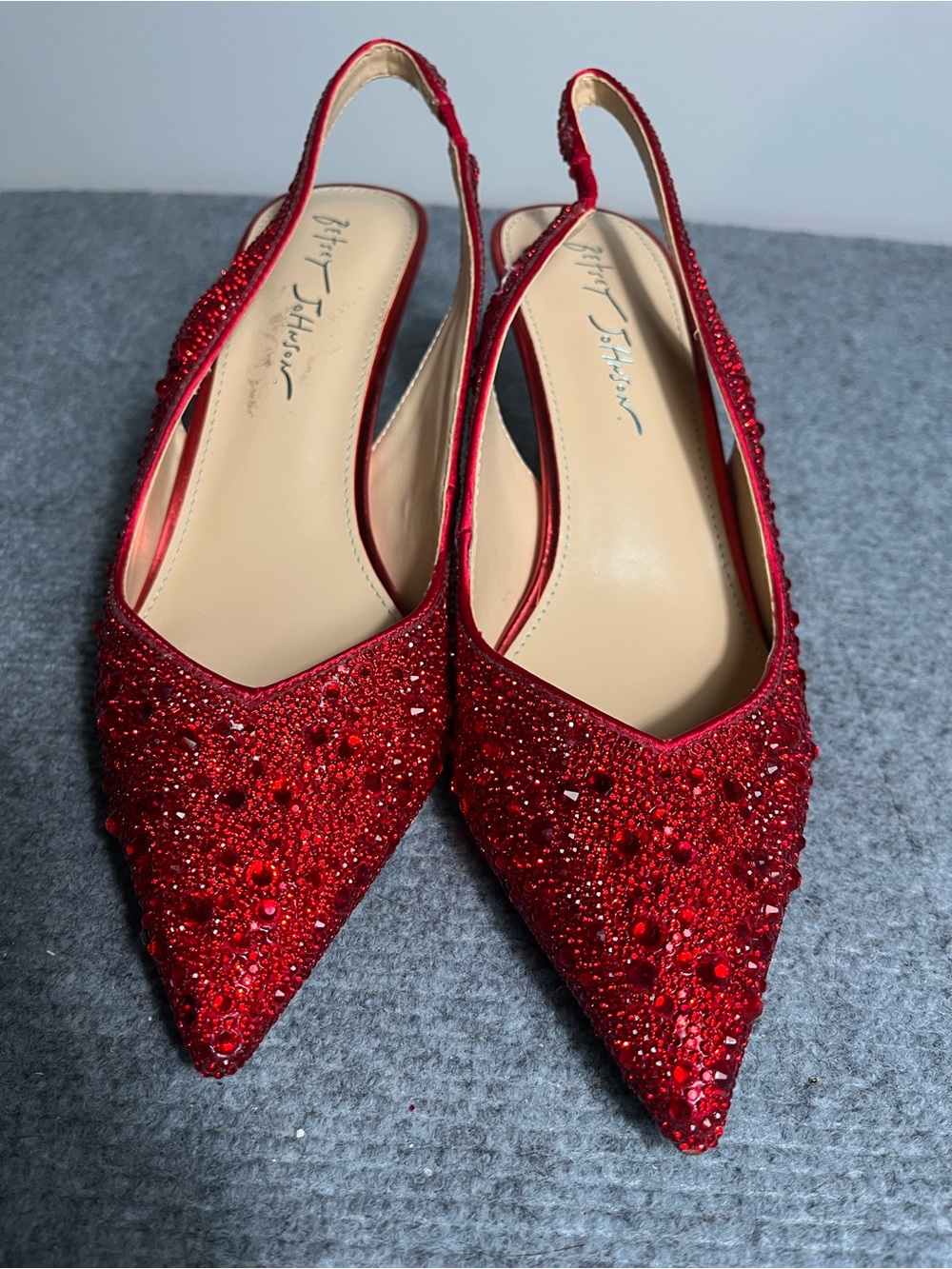 Betsey Johnson Red Crystal Embellished Pointed Slingback Heels